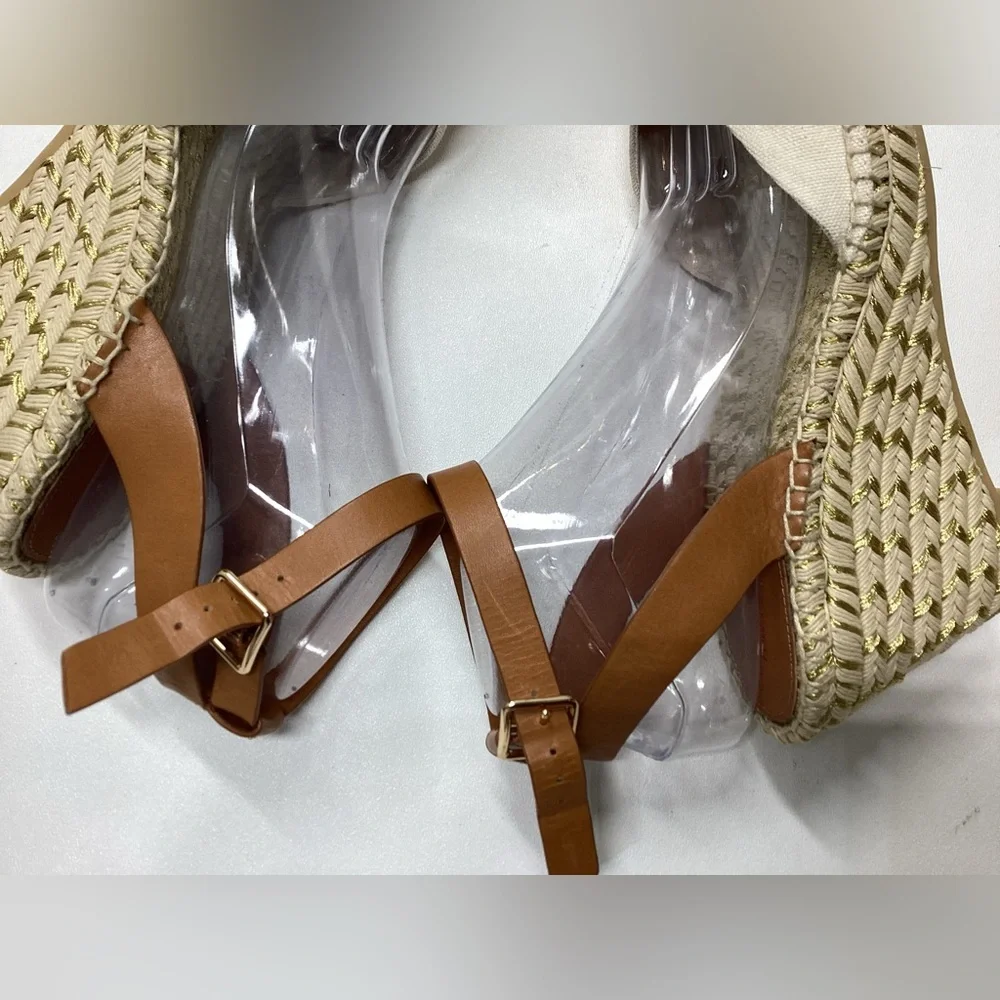 Tory Burch Espardille Beige Wedge Sandal Women's Size 10
